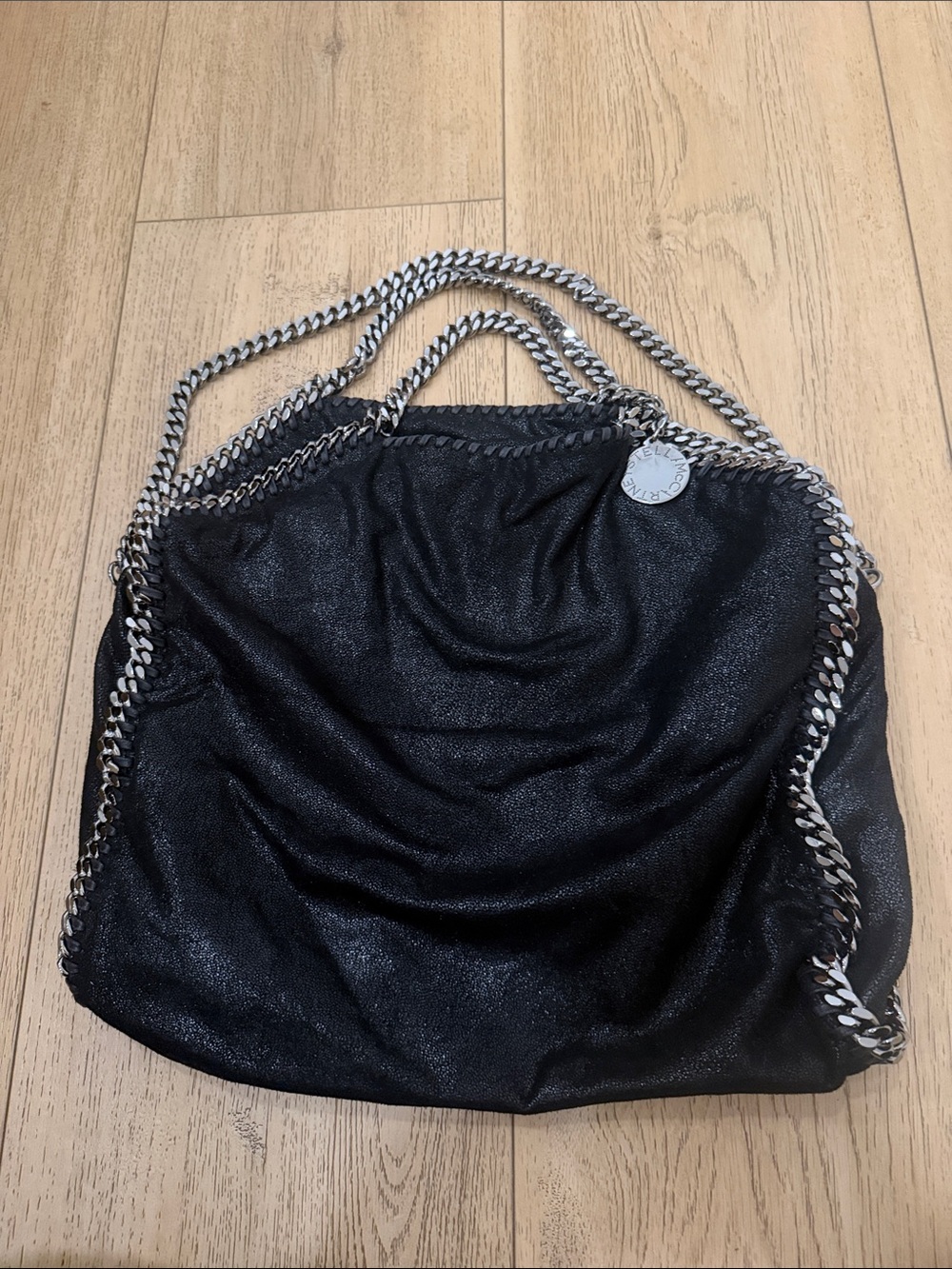 Stella McCartney Black Falabella Shaggy Deer Chain-Trim Tote